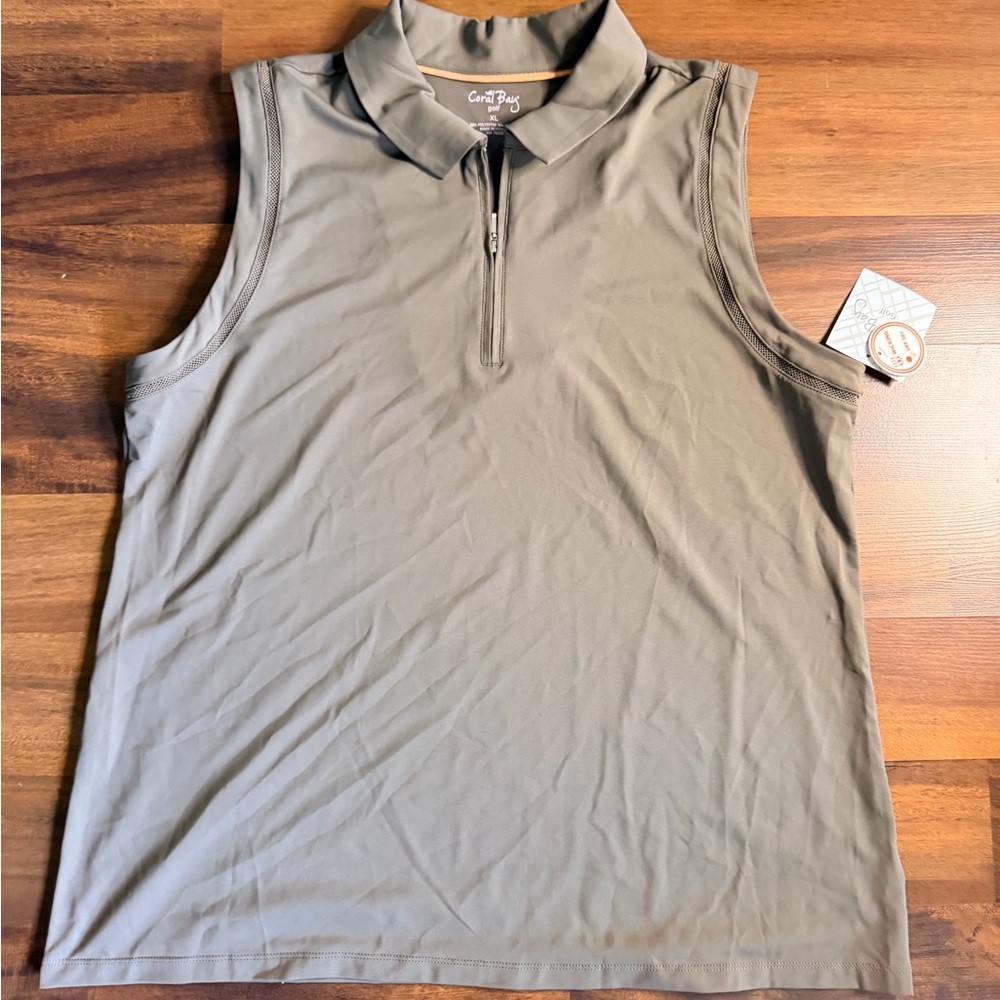 Women’s Golf Polo XL Coral Bay Sleeveless Top Khaki Stretch Performance Shirt